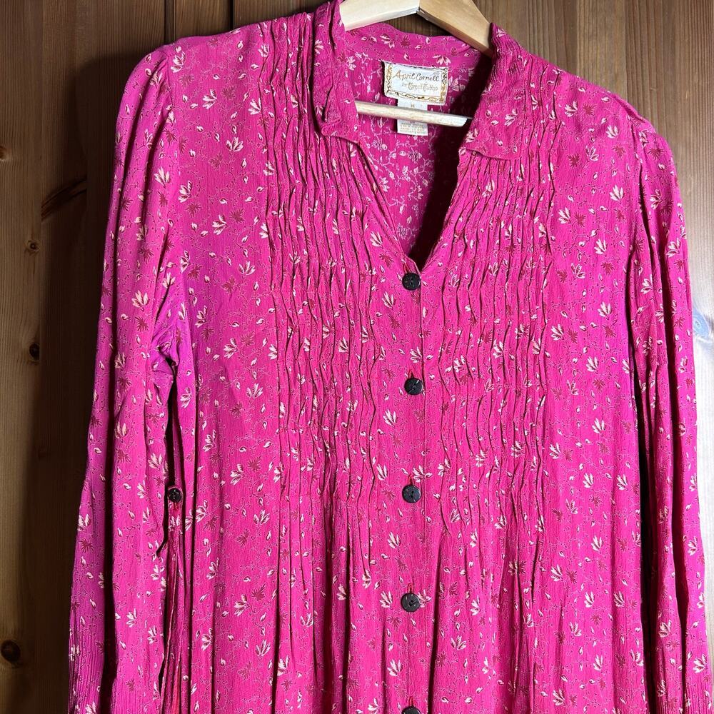 April Cornell Button Front Midi Dress‎ Women’s Medium Cottagecore Prairie Modest - Picture 6 of 11